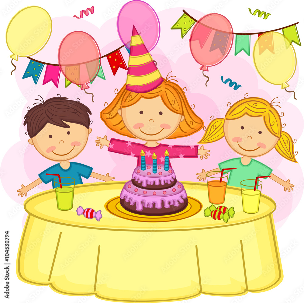 children celebrating birthday - vector illustration, eps children celebrating birthday - vector illustration, eps