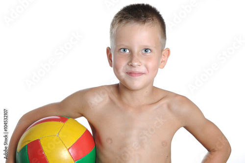 little cute boy playing football ball isolated