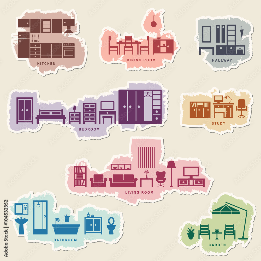 Furniture icons with tattered edge 1