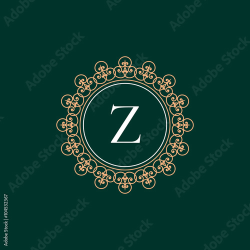 Luxury vintage thin line z logo template concept pictogram. Floral calligraphic elegant ornament linear emblem. Premium quality retro fashion outline sign vector illustration.