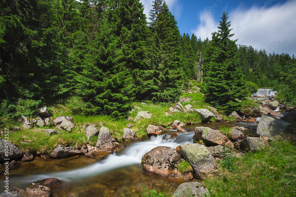 Waterfall at White Labe River in Giant Mountains Waterfall at White Labe River in Giant Mountains