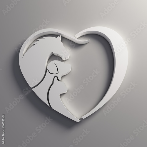 Fototapeta Naklejka Na Ścianę i Meble -  Heart Horse, Dog and Cat love.