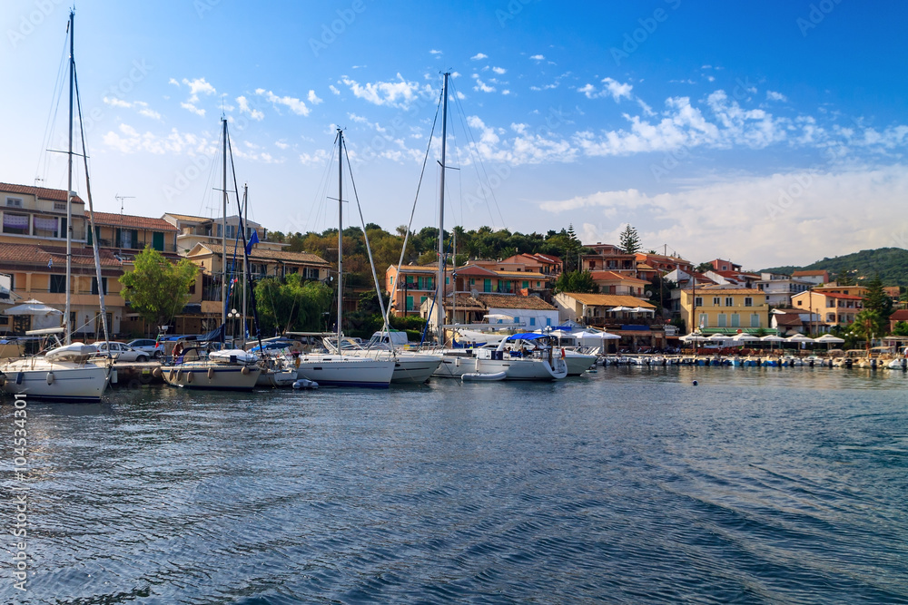 Boat harbor in Corfu Town in Greece