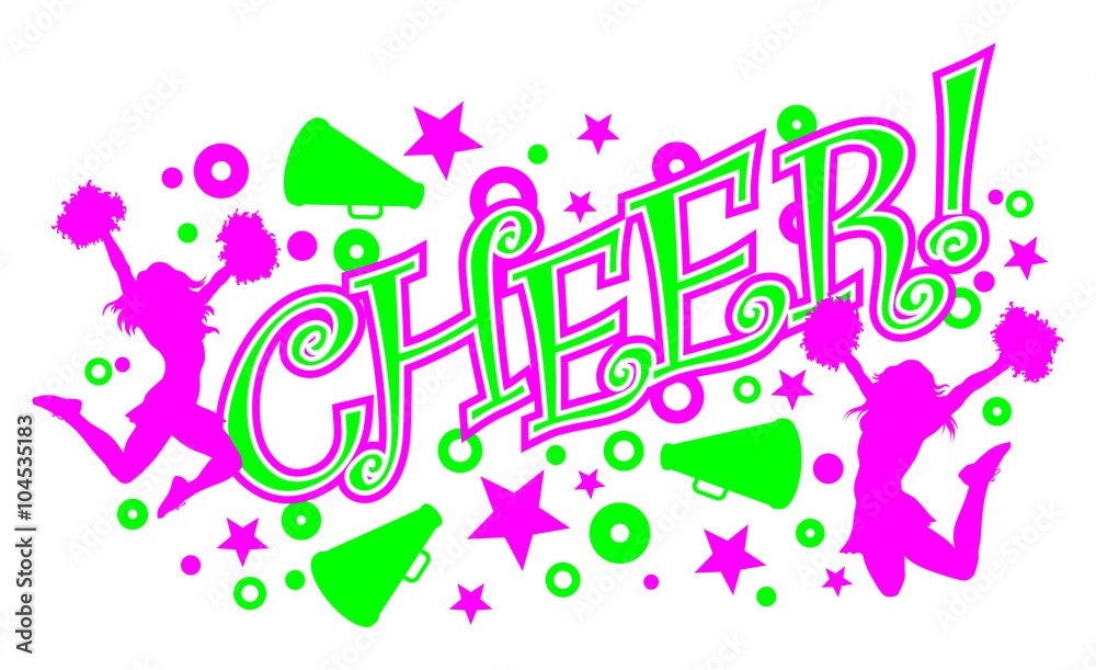 Cheer is an illustration of a vibrant pink and green cheer design with ...