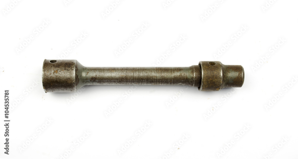 toolkit, ratchet with extension and socket head. Closeup shot of torx socket set isolated. tubular Socket set for spanner on white. Line of metal hex socket of spanner over isolated toolkit, ratchet with extension and socket head. Closeup shot of torx socket set isolated. tubular Socket set for spanner on white. Line of metal hex socket of spanner over isolated