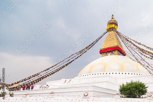 Closeup on Boudhanath Stupa, one of the largest spherical stupas in Nepal and is a popular tourist attraction