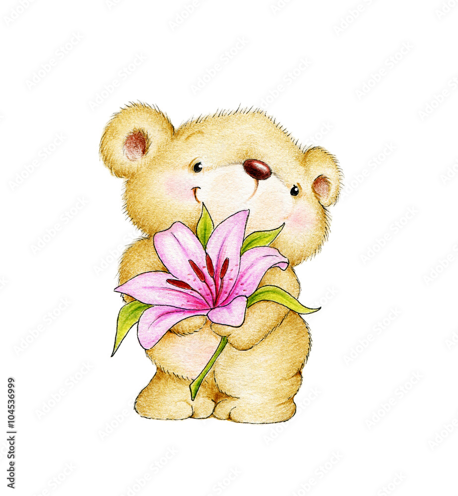 Teddy bear with flower Stock Illustration | Adobe Stock