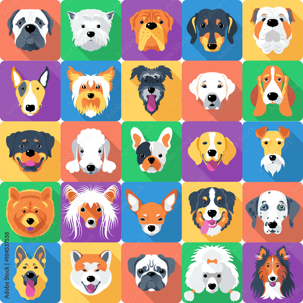 Fototapeta premium Vector seamless background with dogs icon flat design 