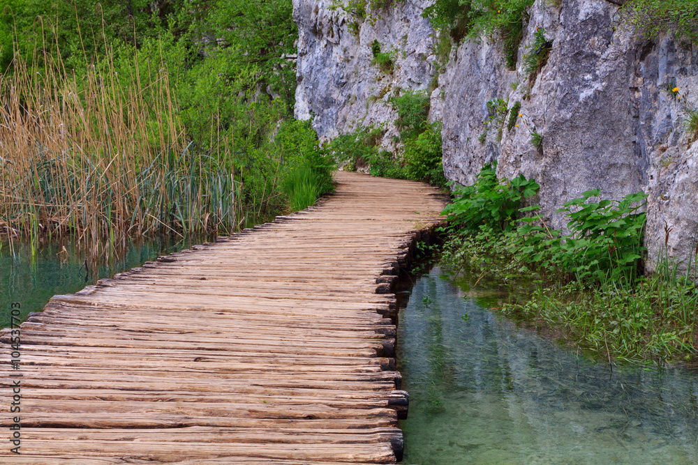 Wood path in the Plitvice national park Wood path in the Plitvice national park