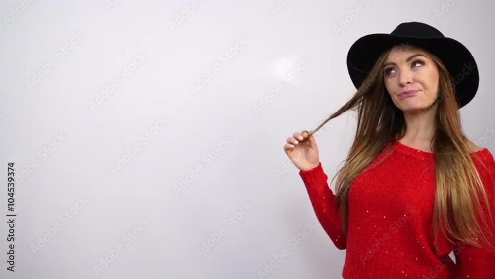 Woman looking at empty blank copyspace 4K. Woman looking at empty blank copyspace 4K.