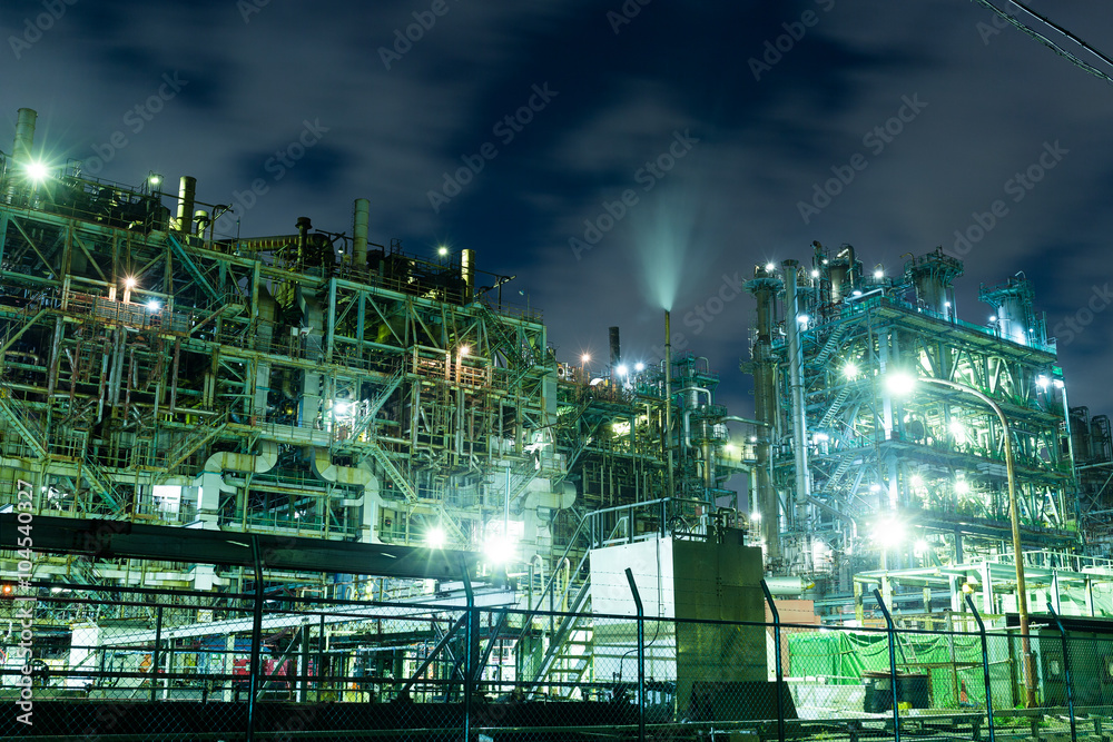 Oil Refinery factory at night