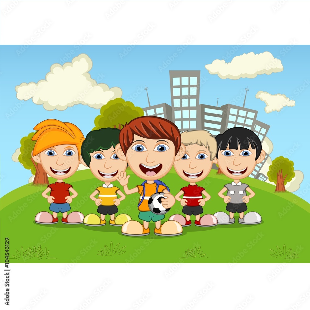Children playing in the park cartoon