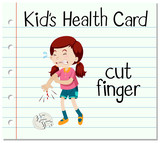 Health card with girl cutting finger