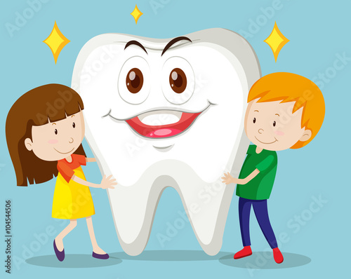 Boy and girl with clean tooth
