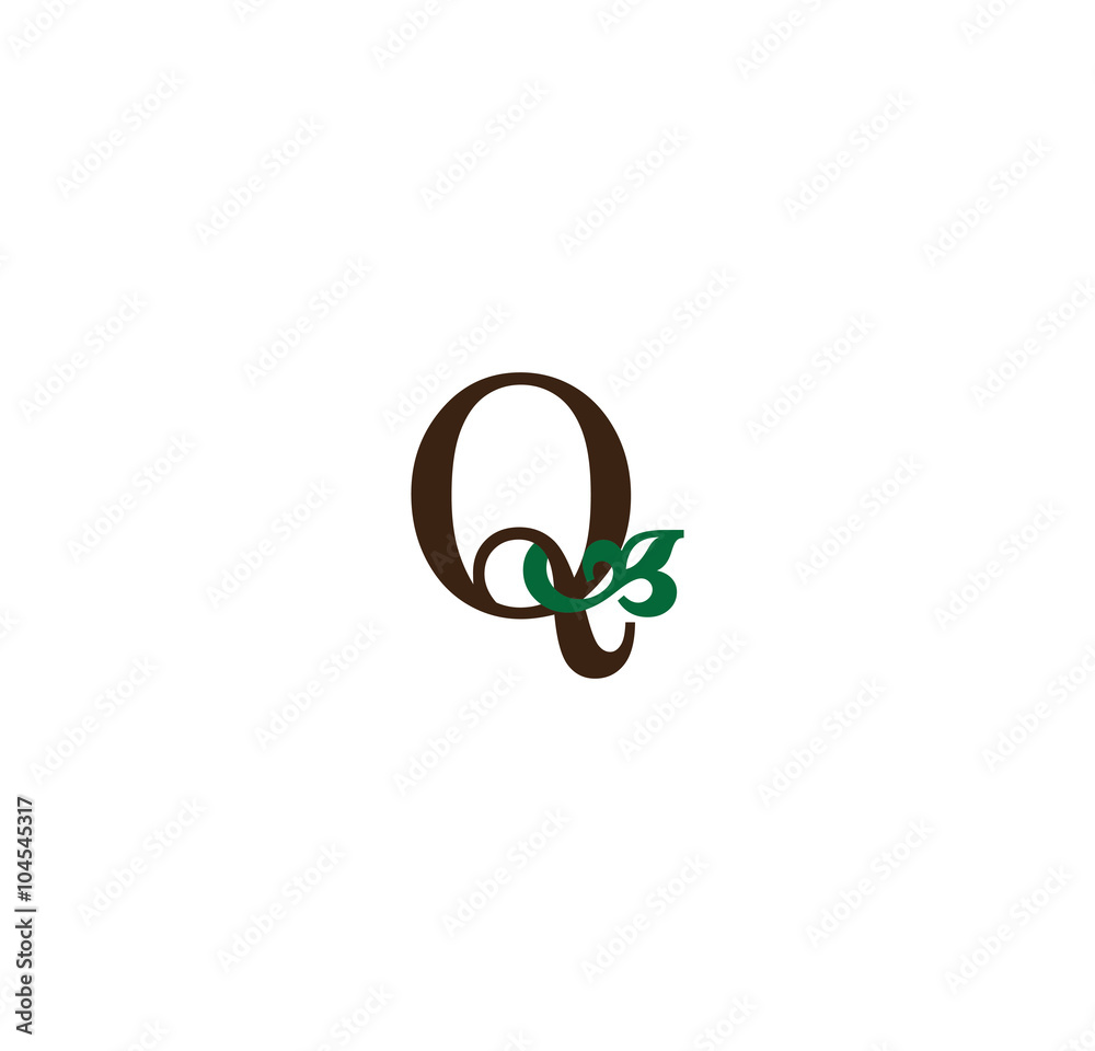 Q initial letter with green leaves Q initial letter with green leaves