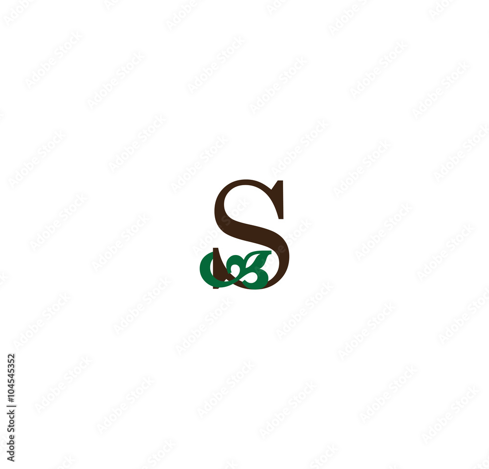 S initial letter with green leaves S initial letter with green leaves