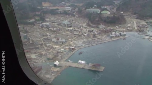 Aerial over the destruction following the great 2011 Japan earthquake and tsunami. photo