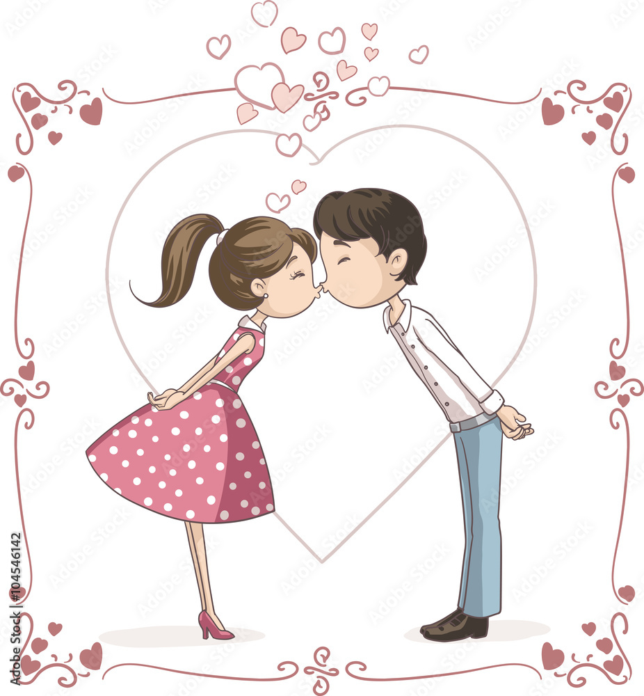 Couple Kissing Vector Cartoon - Vector illustration of a man and woman in  love and kissing Stock Vector | Adobe Stock