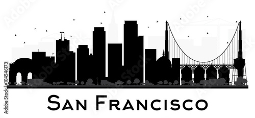 San Francisco City skyline black and white silhouette.