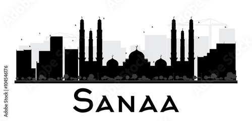Sanaa City skyline black and white silhouette. photo