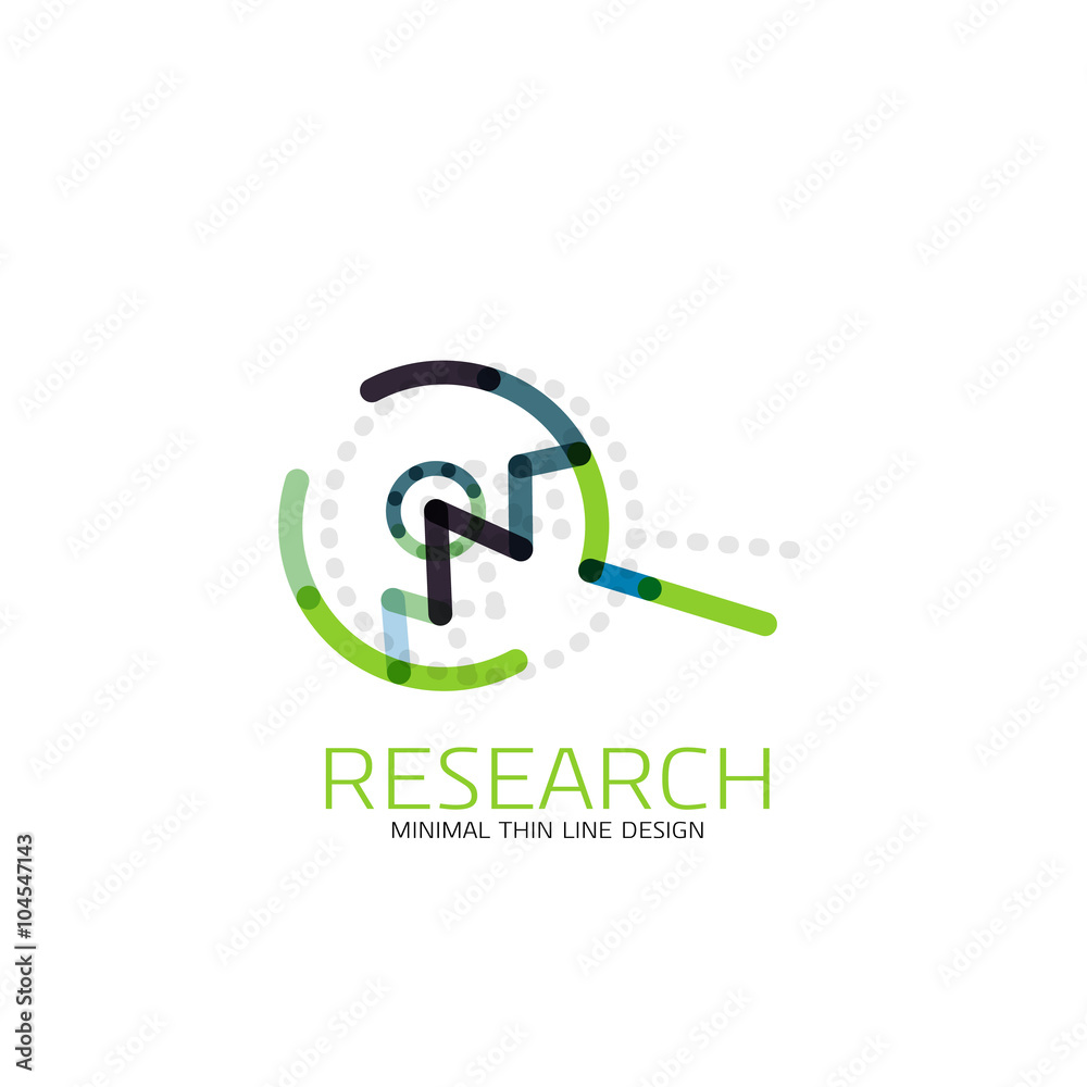 Vector thin line design logo magnifying glass, search and find or zoom logotype concept. Linear minimalistic business icon