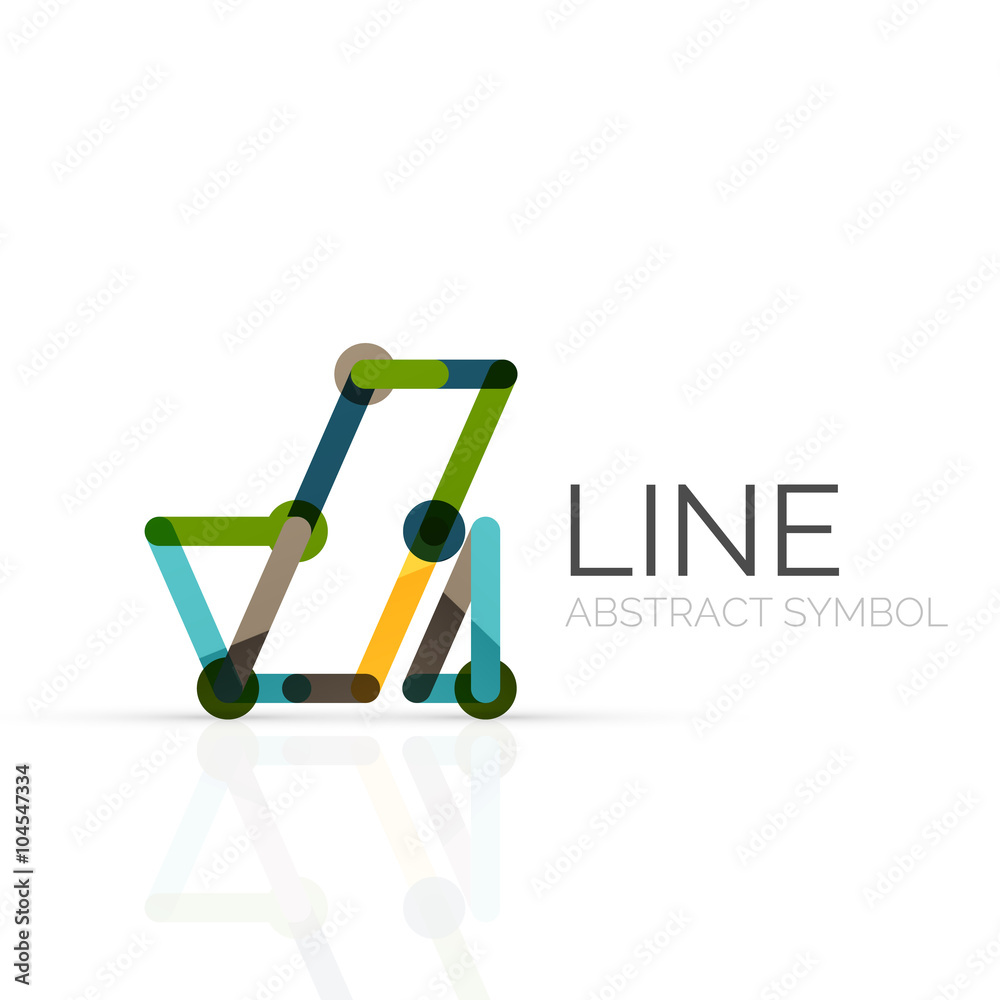 Linear abstract logo, connected multicolored segments of lines geometrical figure