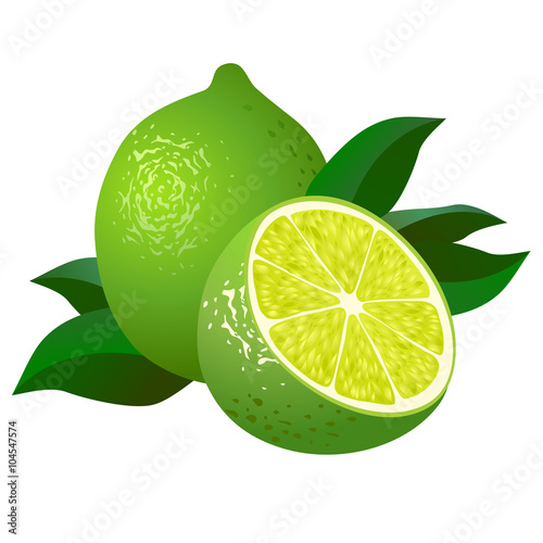 Fresh limes with leaves.