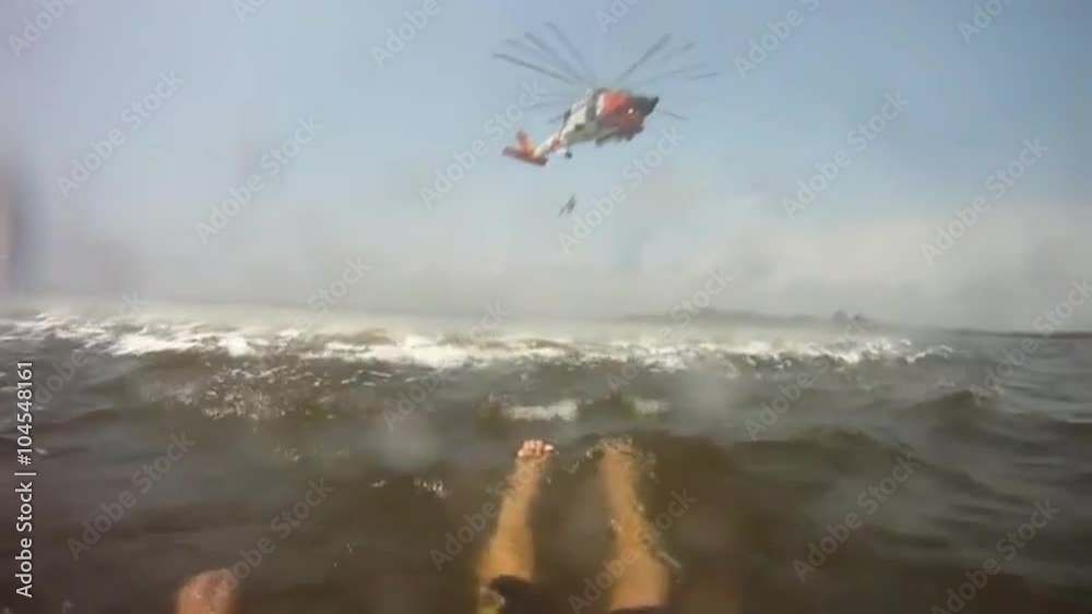 Go Pro camera footage of a surf rescue from the point of view of the victim in the water.