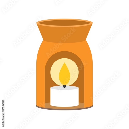 Aroma lamp and scented candle icon for spa, flat design