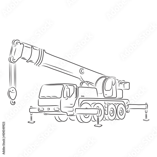 Outline of truck-mounted crane, vector illustration