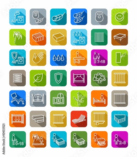 Mattresses, beds, line icons, colored.