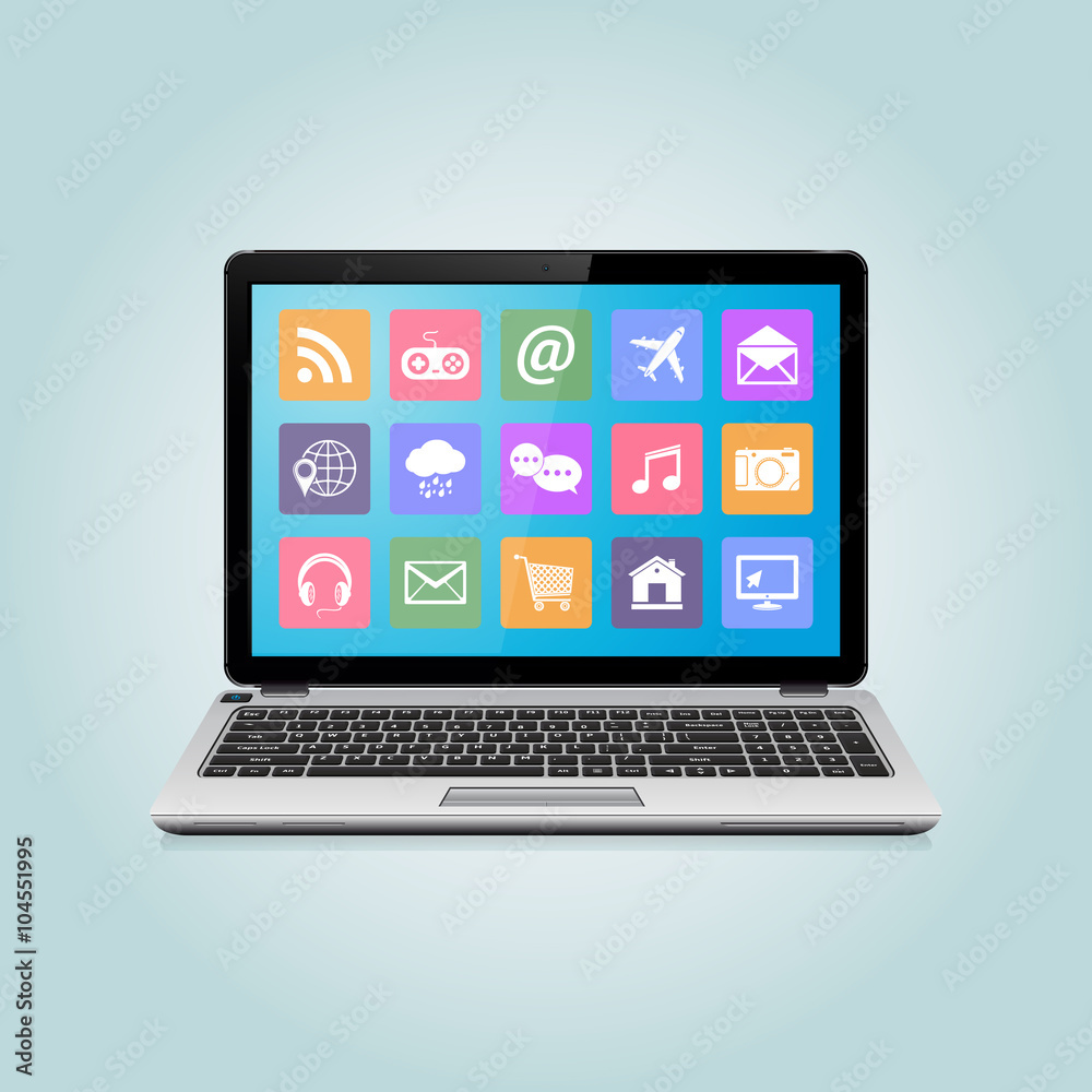 Modern laptop with icons