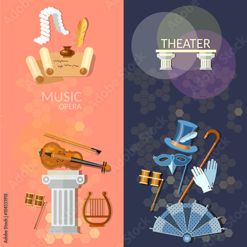 Theatre flat banner theater musical operetta literature