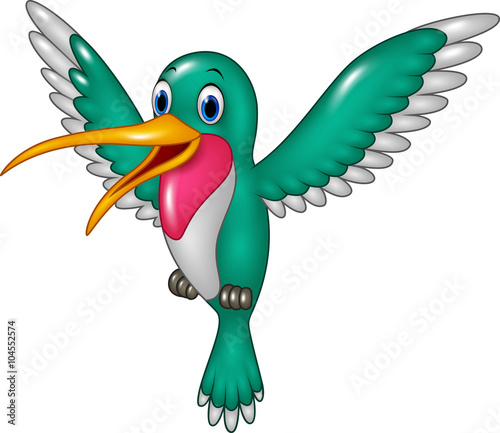Cartoon funny hummingbird flying isolated on white background