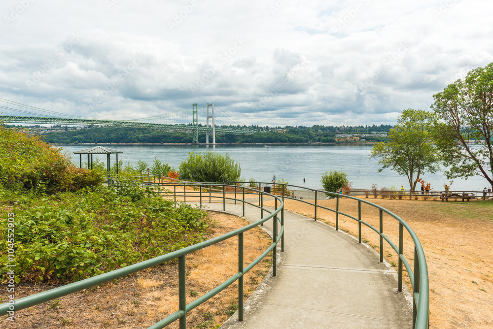 pathway to the park in  Narrows steel bridge area in Tacoma,Washington,usa.