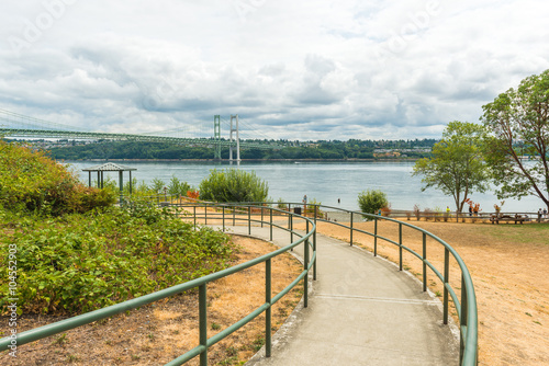 Wallpaper Mural pathway to the park in  Narrows steel bridge area in Tacoma,Washington,usa. Torontodigital.ca