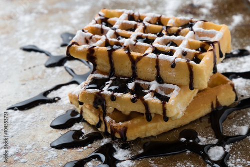 waffle with chocolate syrup