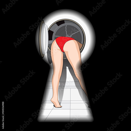 Washing machine and sexy woman in keyhole