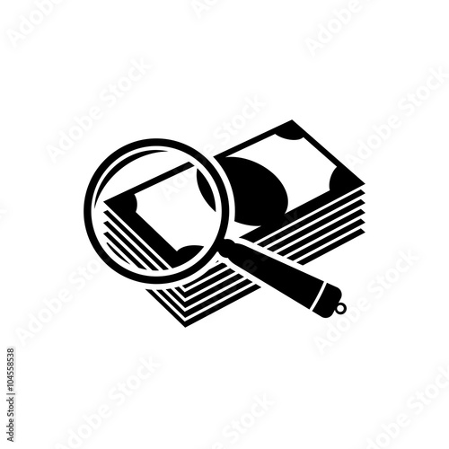 Money under a magnifying glass icon