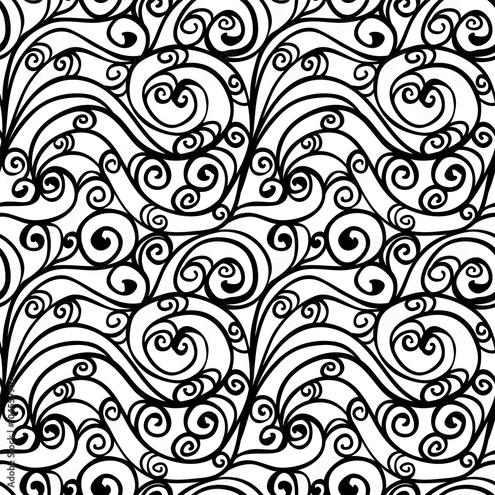 Seamless pattern with waves in black and white Seamless pattern with waves in black and white