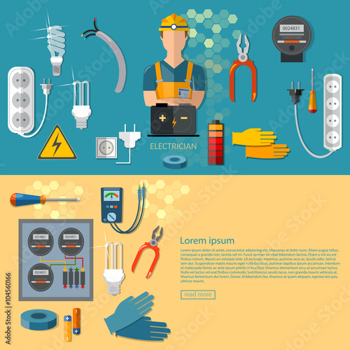 Professional electrical electric man in yellow hard hat