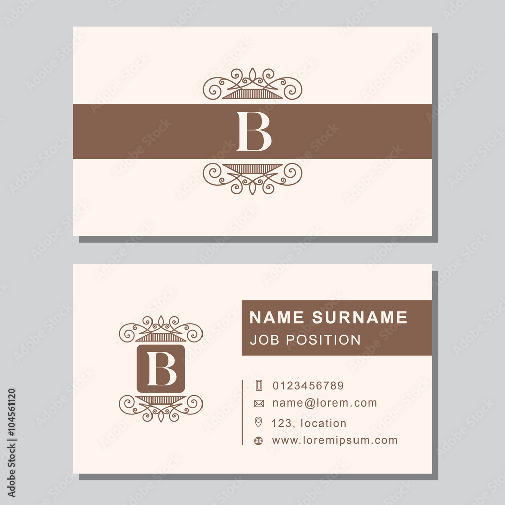 Business card template with abstract monogram design elements. Modern elegant emblem letter B. Creative modern graceful background. Vector illustration