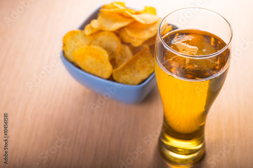 Glass of beer and chips