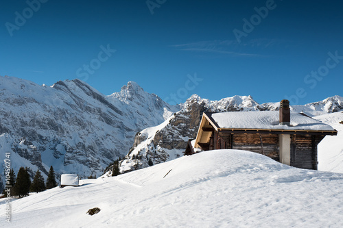 Small farm house in the Swiss Alps photo