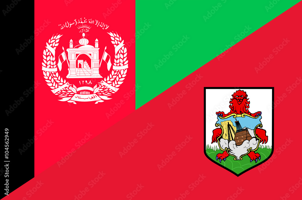 Waving flag of Bermuda and Afghanistan 