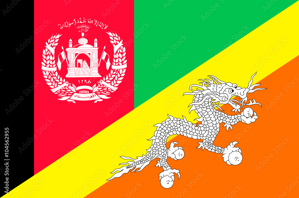 Waving flag of Bhutan and Afghanistan Waving flag of Bhutan and Afghanistan