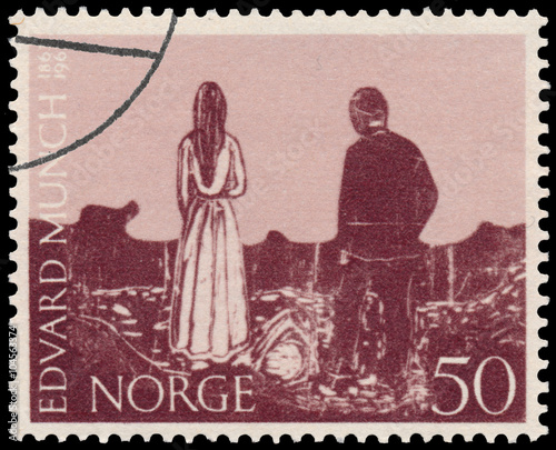 Stamp printed in Norway shows Portrait of Edvard Munch