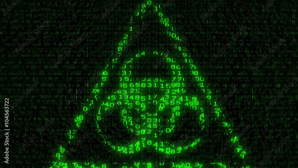Biohazard Sign - Digital Data Code Matrix. Camera moving back from ...