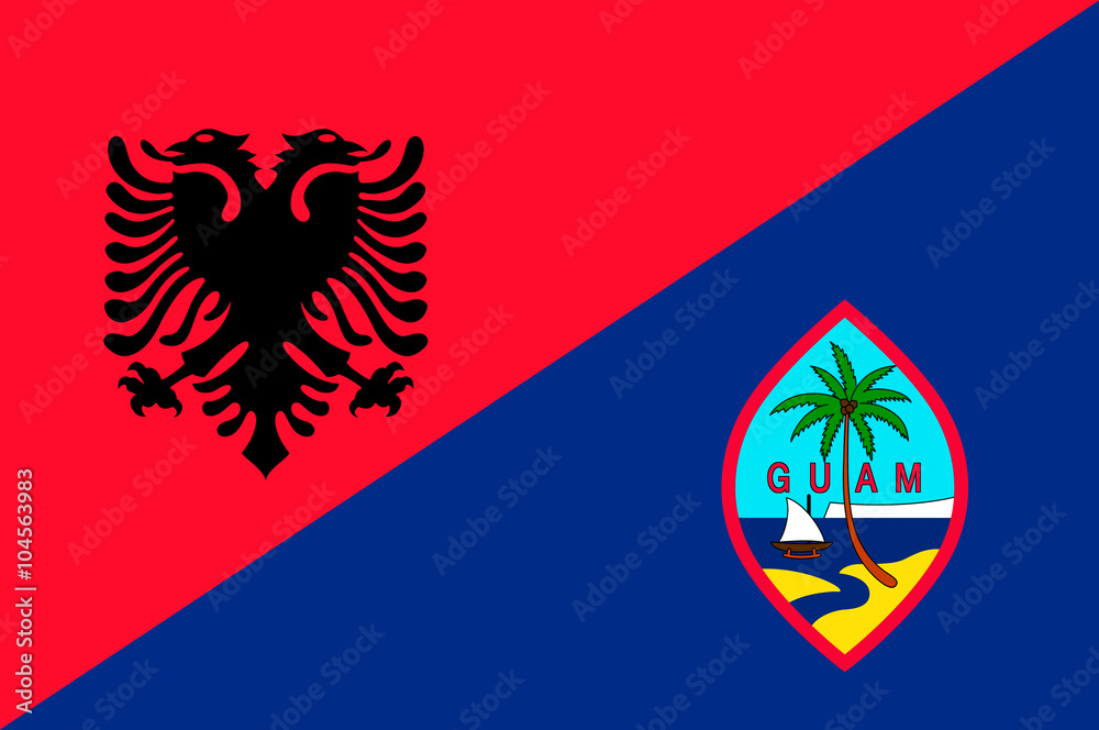 Fototapeta premium Waving flag of Guam and Albania 