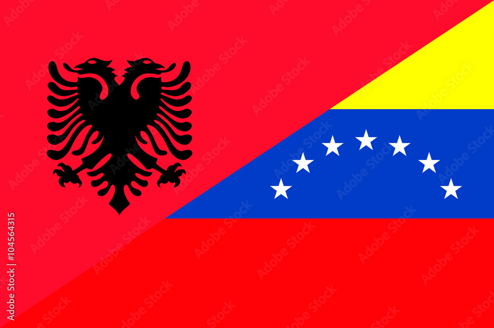 Fototapeta premium Waving flag of Venezuela and Albania 